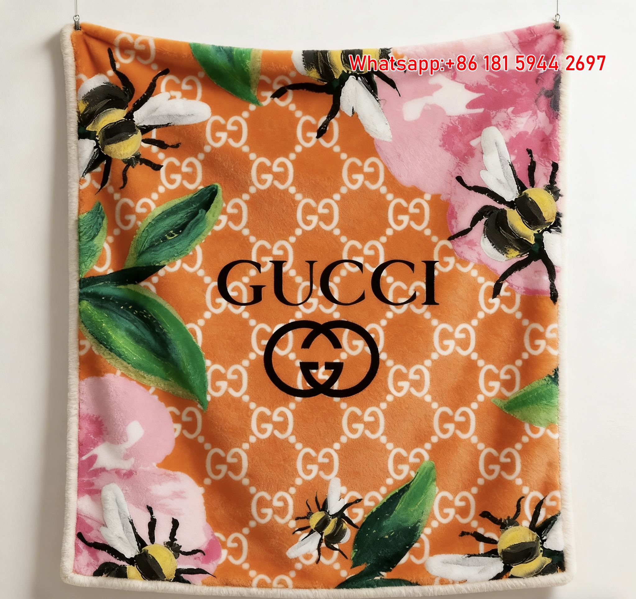 Gucci Orange Bee Monogram Throw blankets Gucci Floral Bee Tapestry IMG_2851